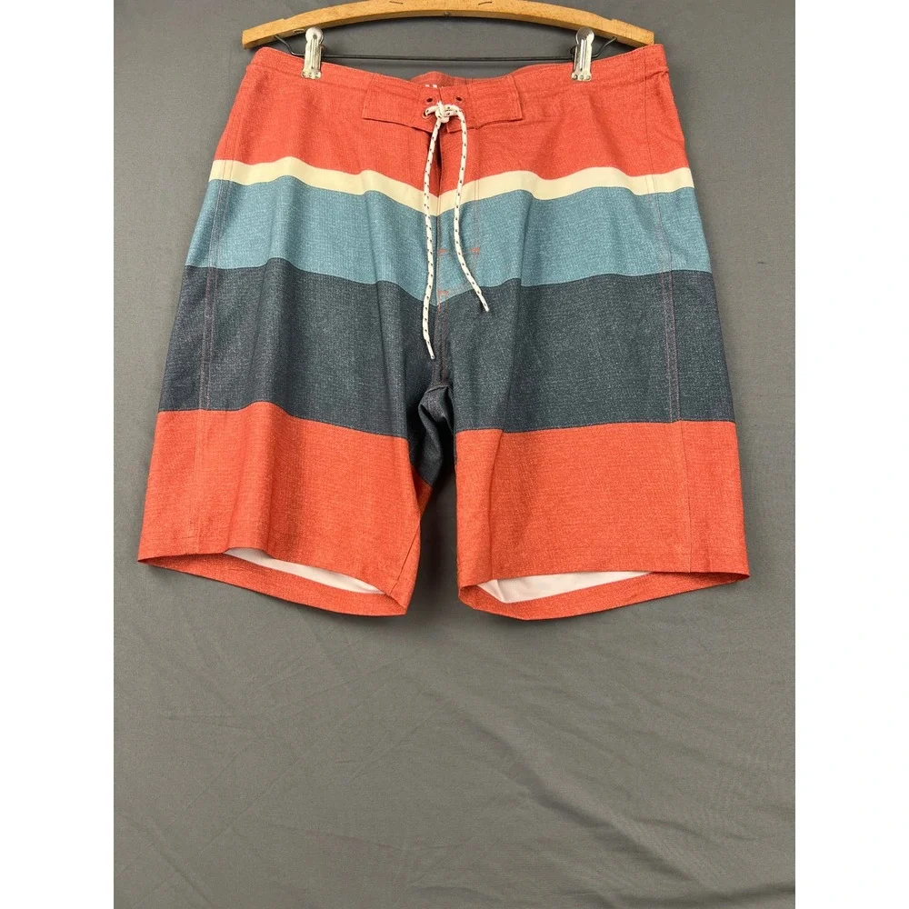 Old Navy Board Shorts Mens 32 Red Blue Striped Excellent Swim Trunks Surf